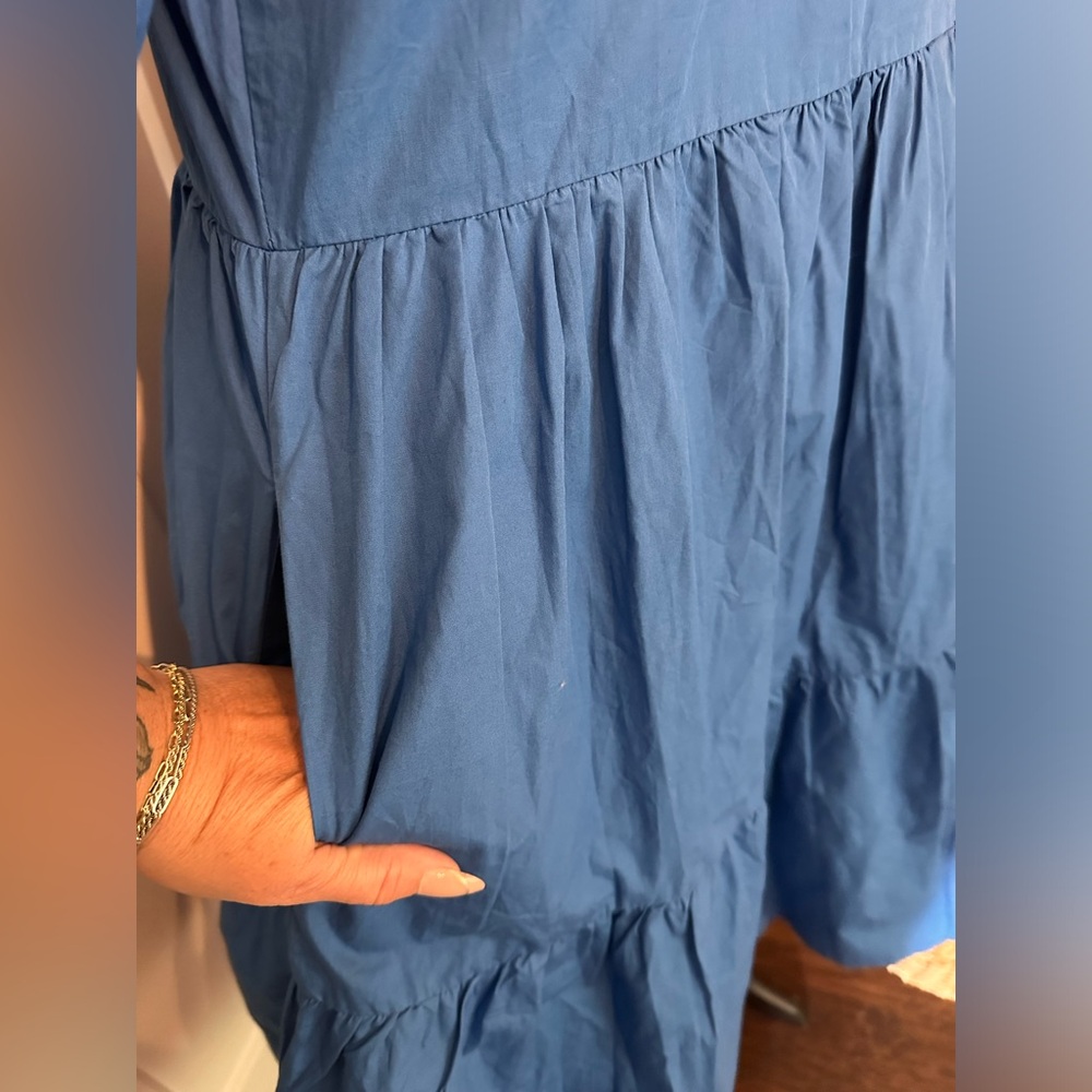 NWOT Maude Vivante Aria midi Royal blue L puff sleeve tiered 100% cotton dress - Picture 5 of 15